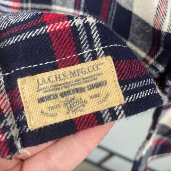 [XXL] Jach’s Men’s Red, Blue & Creme White Plaid Mid-Weight Button Down Shacket - Picture 12 of 15